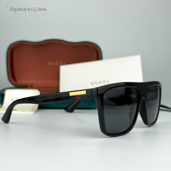 NEW Gucci GG0748S 001 Black Gray Rectangle Unisex Sunglasses - Picture 5 of 10